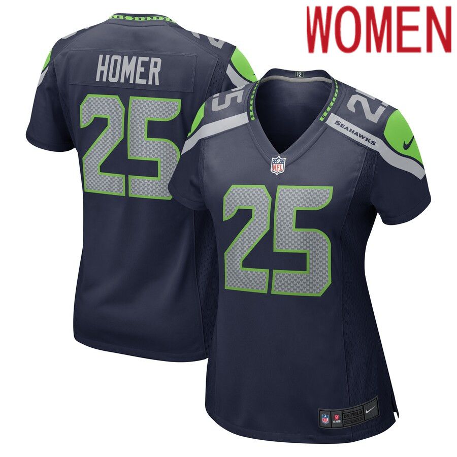 Women Seattle Seahawks #25 Travis Homer Nike College Navy Game NFL Jersey->women nfl jersey->Women Jersey